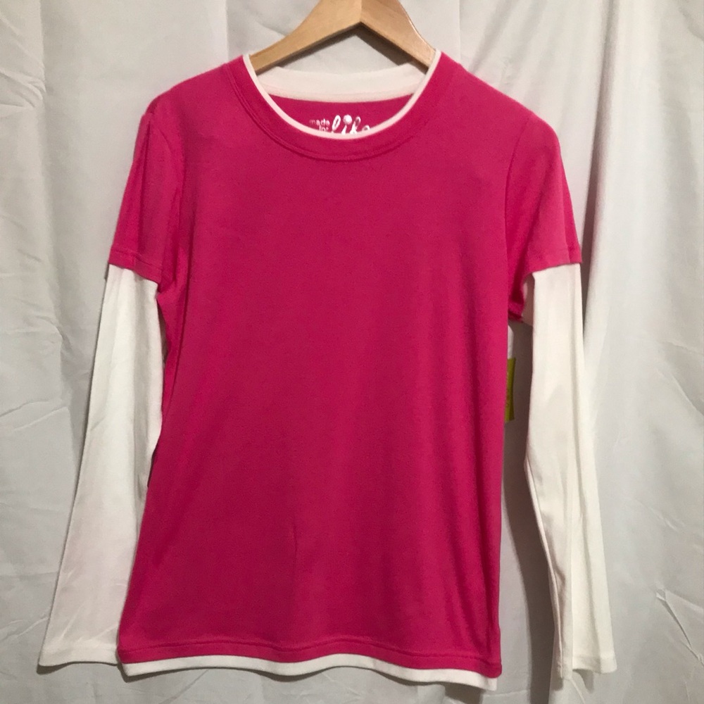 Made For Life Size Medium Pink Layered-Look Long Sleeve Top Shirt